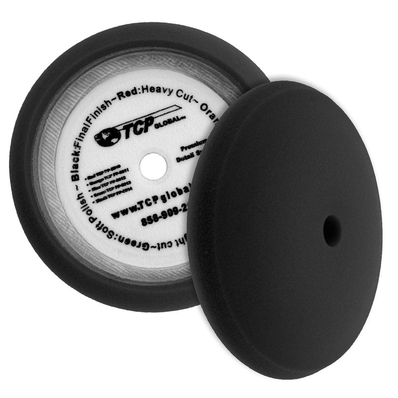 TCP Global 8" Black Foam Buffing Pad Extra Fine Finishing Polish Hook and Loop Backing - Buffing Pad for Automotive, Marine, Truck, RV & Compound Cutting - Image 1